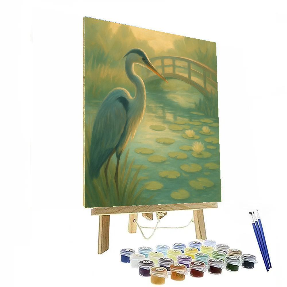Heron By The Lily Pond Footbridge paint by number