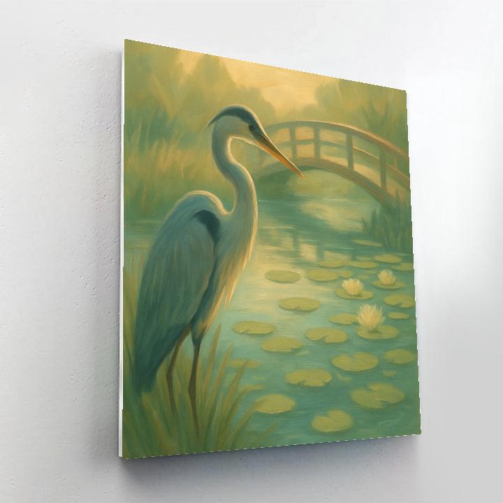 Heron By The Lily Pond Footbridge paint by number