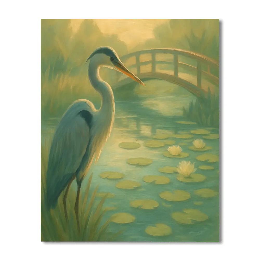 Heron By The Lily Pond Footbridge paint by number