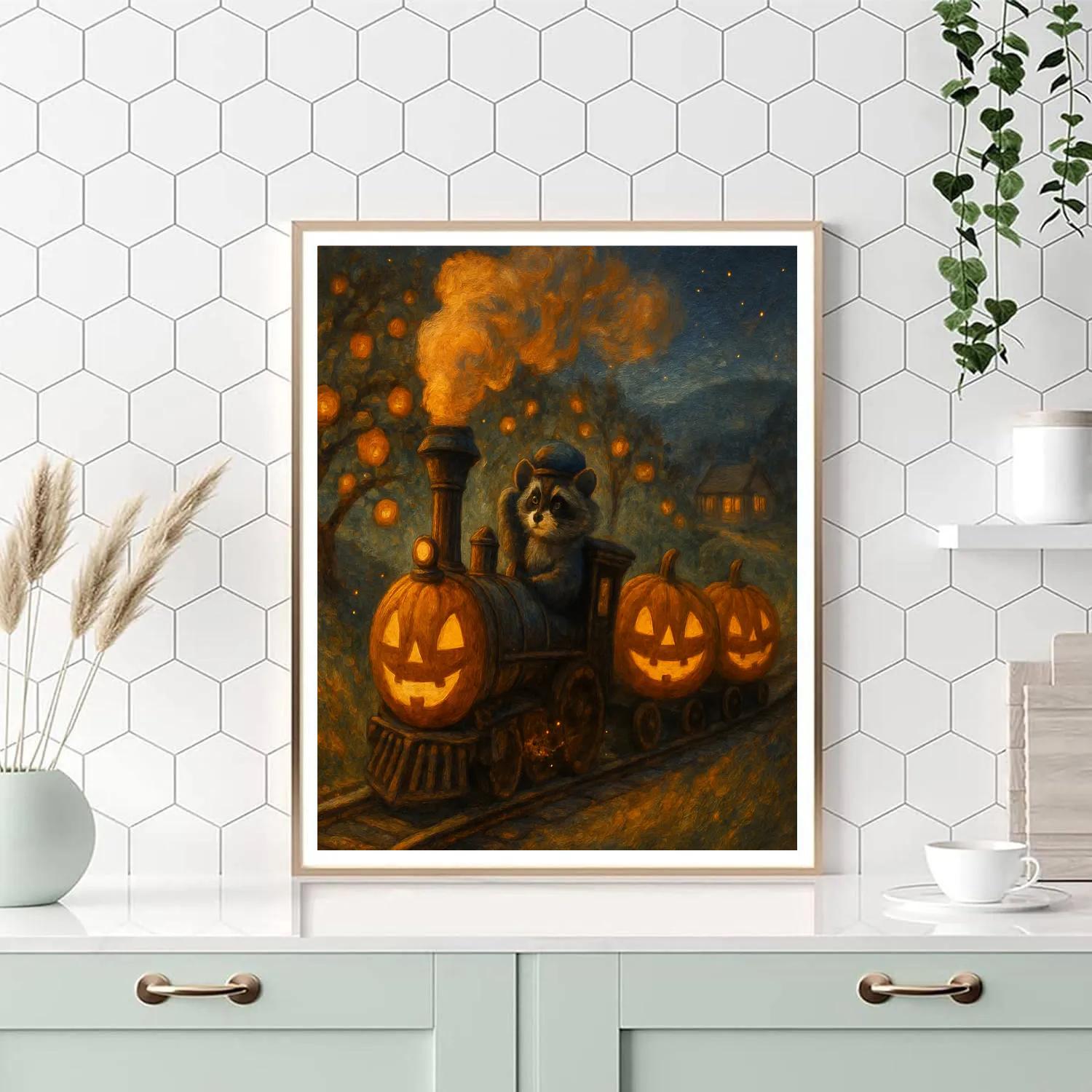 Autumn Train Of Jack O Lantern Compartments paint by number