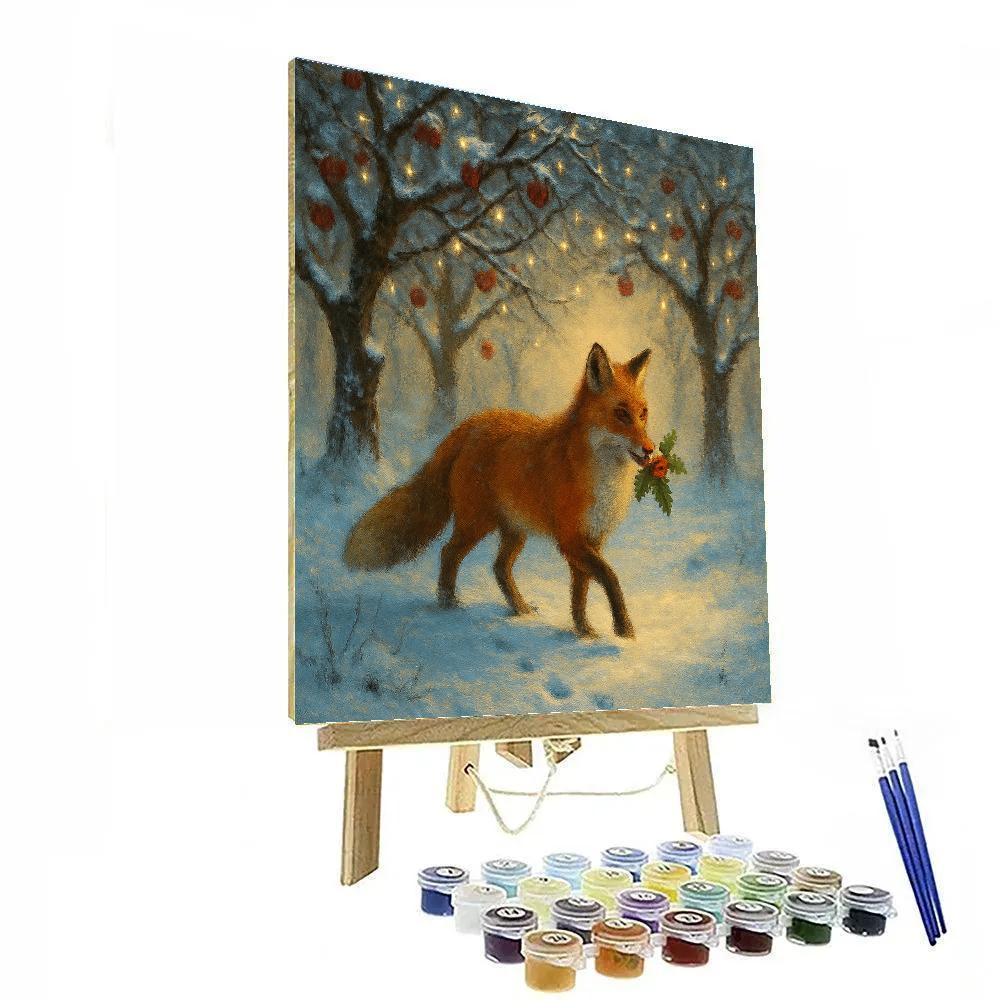 Holly Berry Fox In Snowy Orchard Paint by numbers art