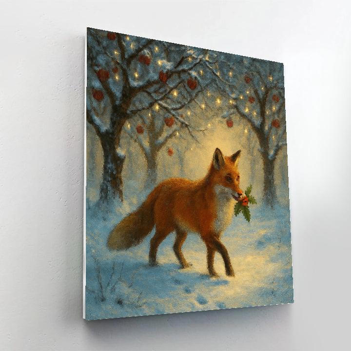 Holly Berry Fox In Snowy Orchard Paint by numbers art