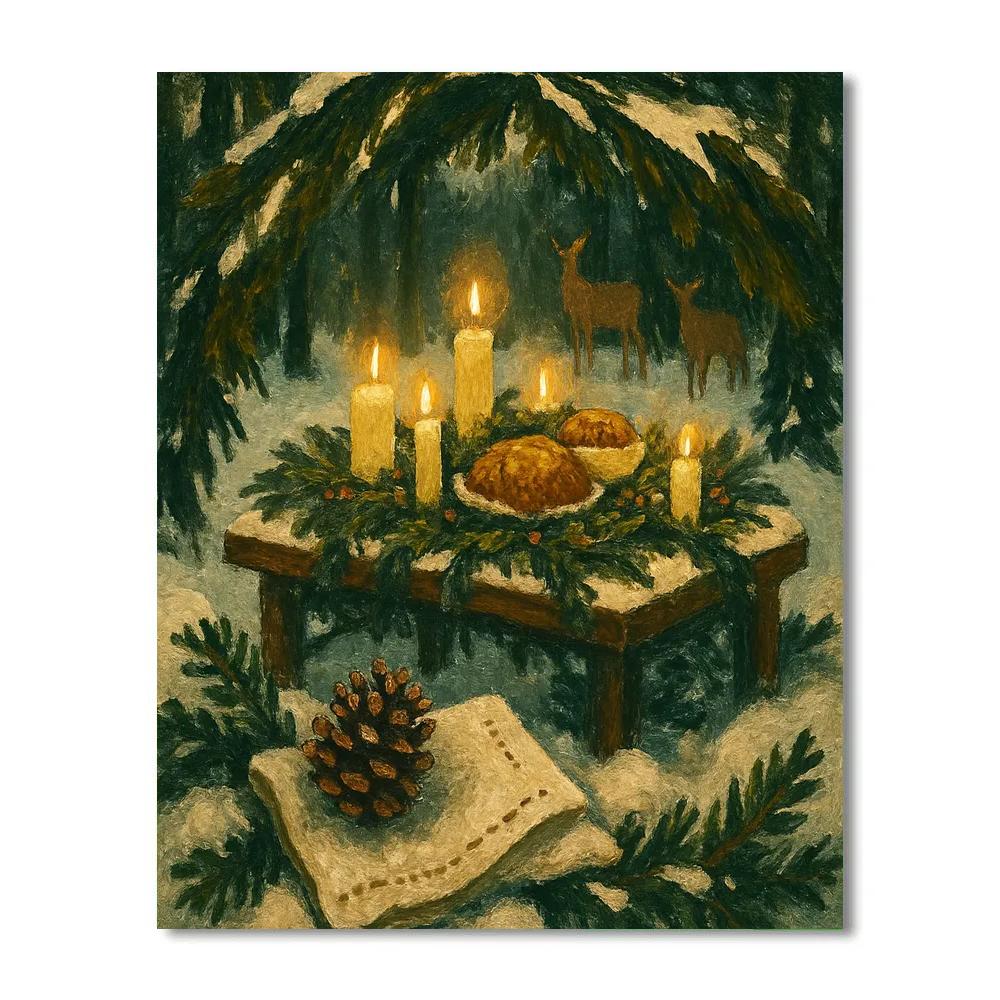 Forest Feast Under Snowy Boughs Number painting