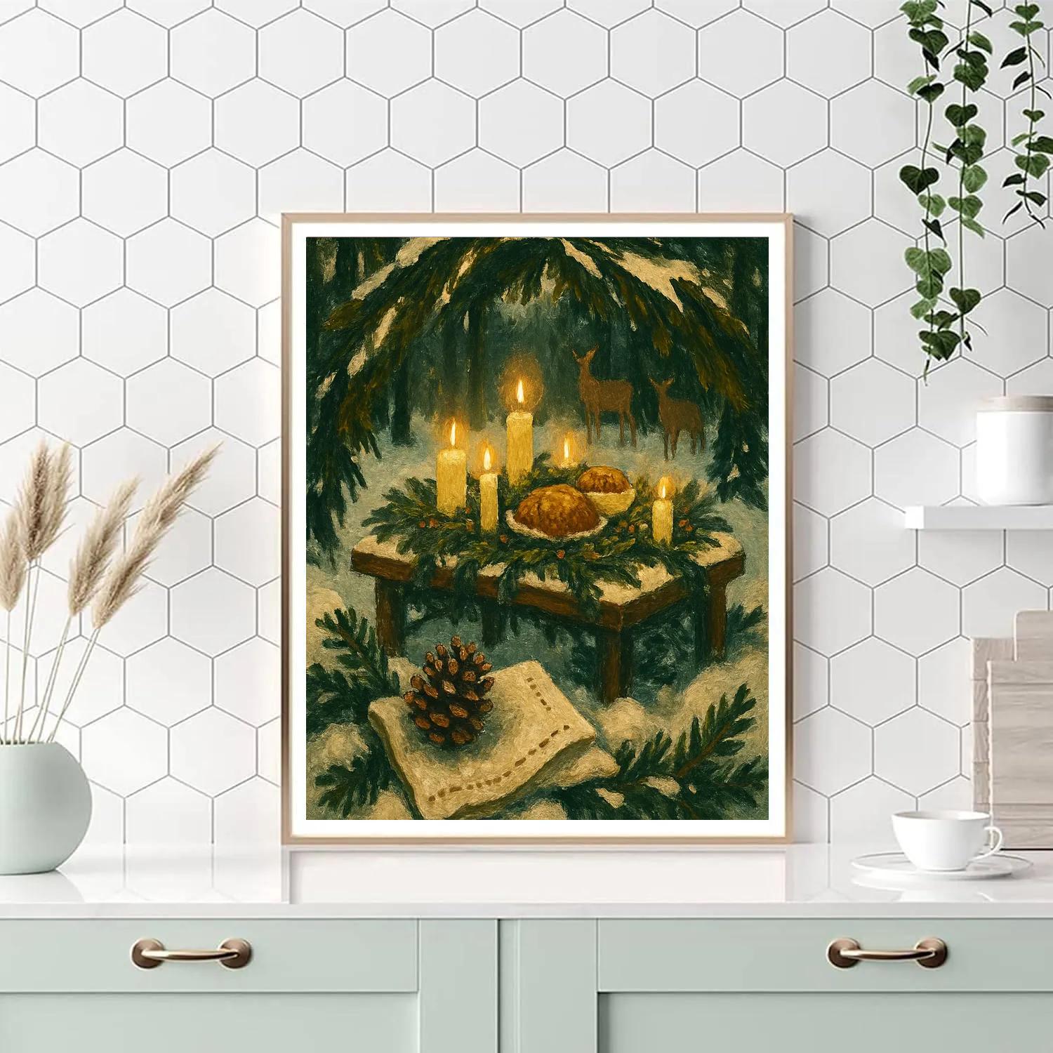Forest Feast Under Snowy Boughs Number painting