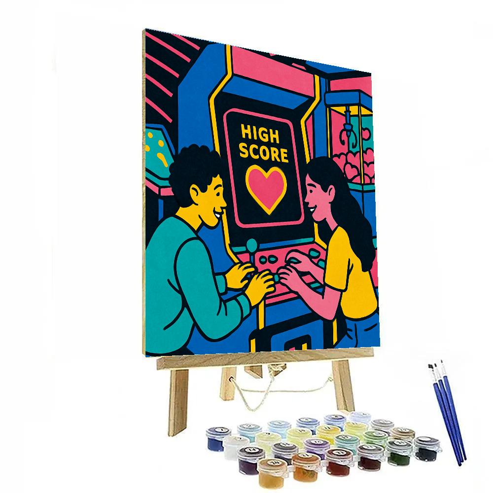 Neon Valentines Day Arcade High Score paint by number