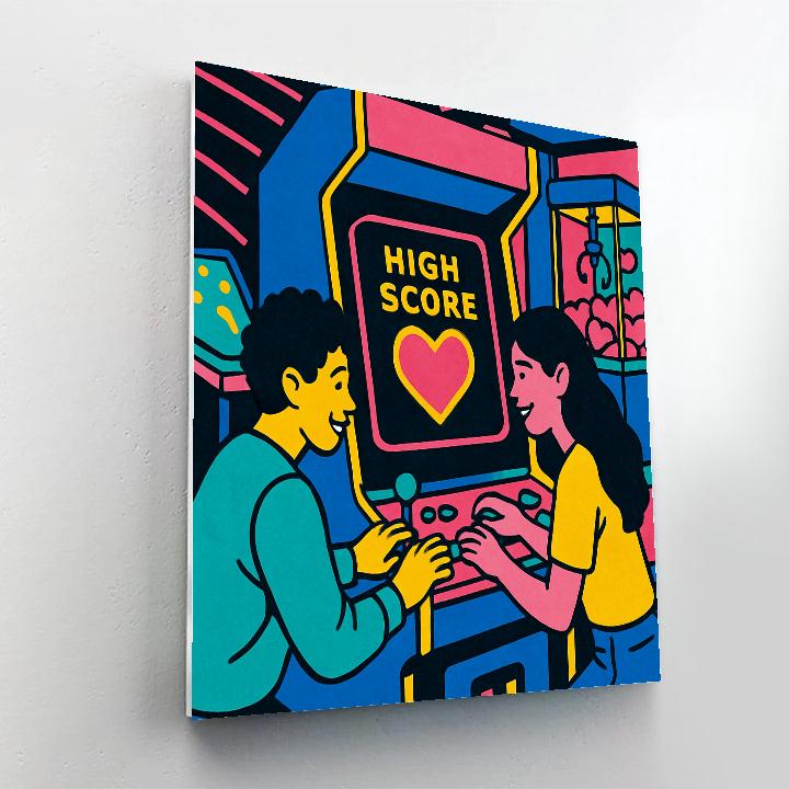 Neon Valentines Day Arcade High Score paint by number