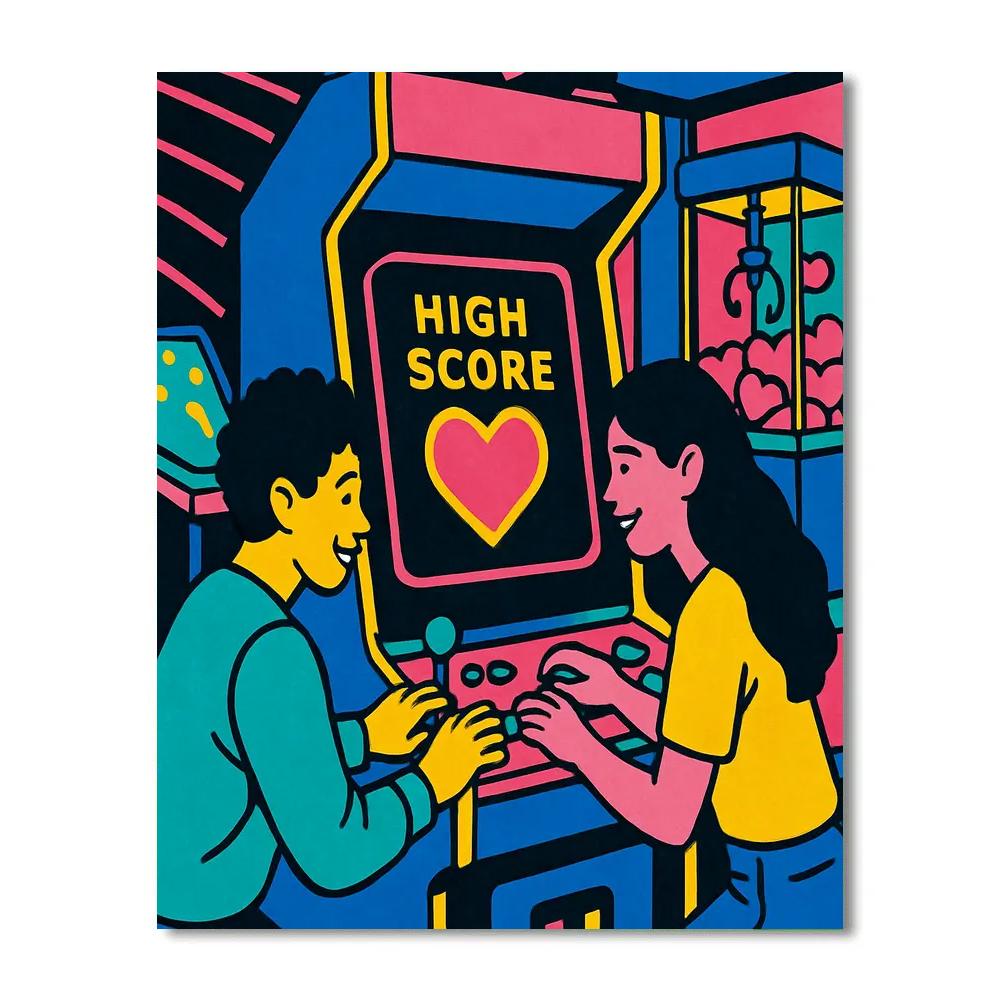 Neon Valentines Day Arcade High Score paint by number