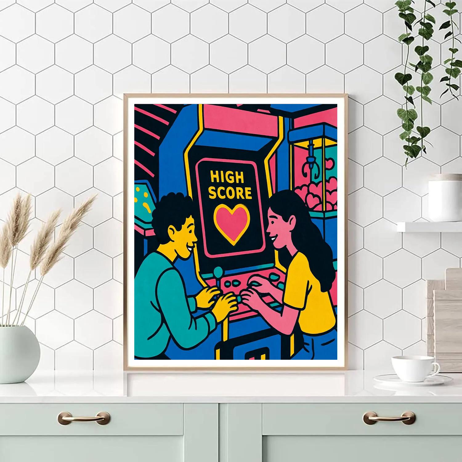 Neon Valentines Day Arcade High Score paint by number