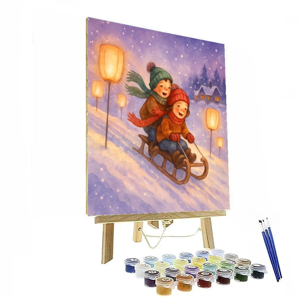 Twilight Sled Ride Past Paper Lanterns Numbered painting kits