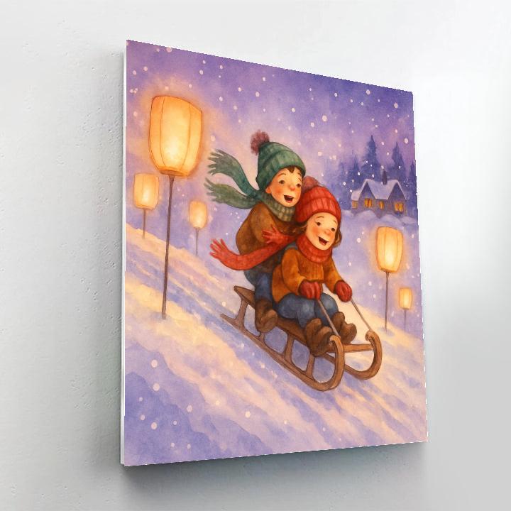 Twilight Sled Ride Past Paper Lanterns Numbered painting kits
