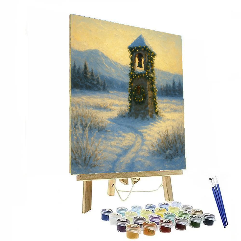 Golden Bell Tower In Snowy Meadow painting number kit