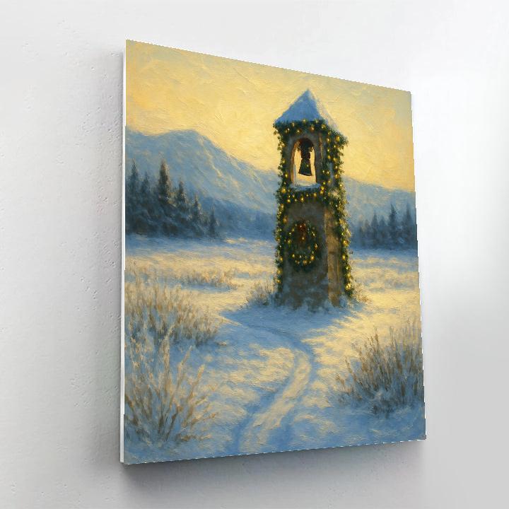 Golden Bell Tower In Snowy Meadow painting number kit
