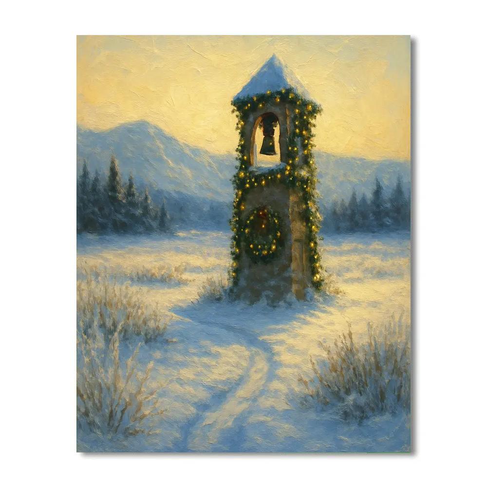 Golden Bell Tower In Snowy Meadow painting number kit