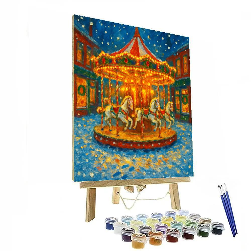 Candy Cane Carousel In Snow Square paint by numbers