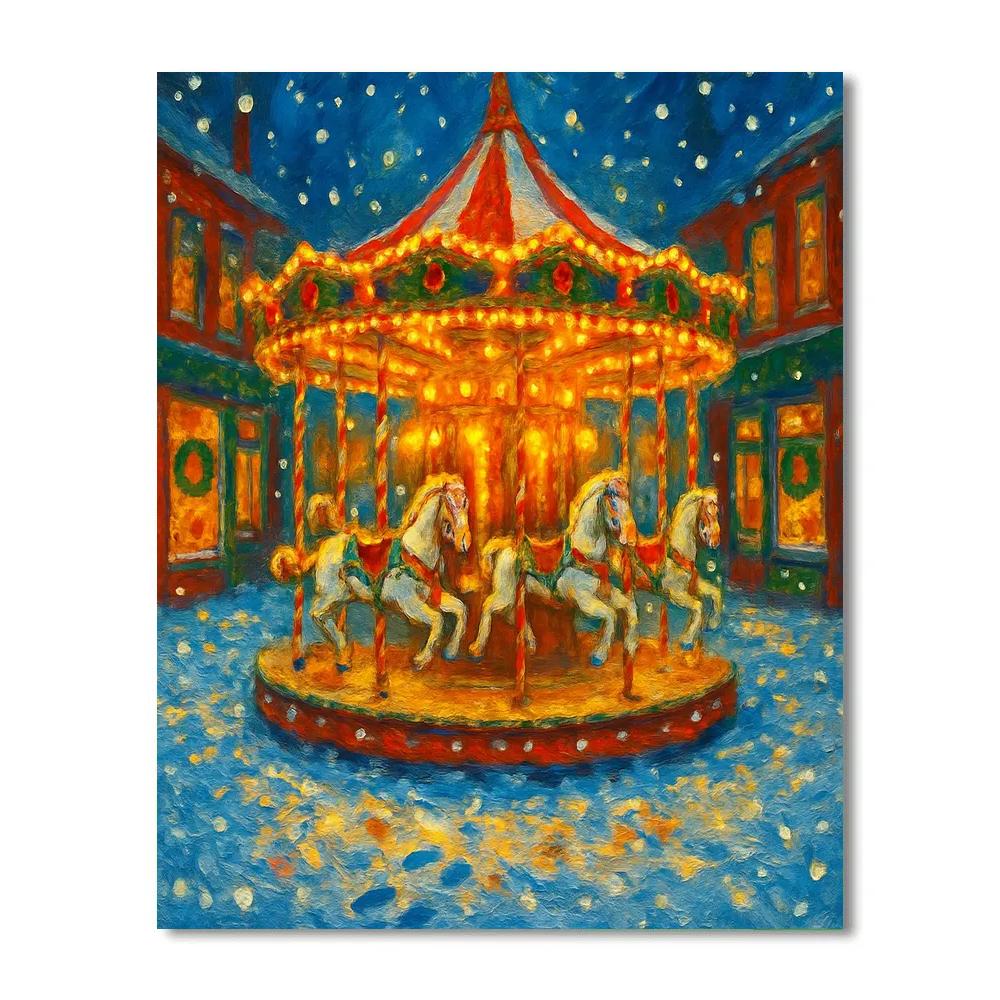 Candy Cane Carousel In Snow Square paint by numbers
