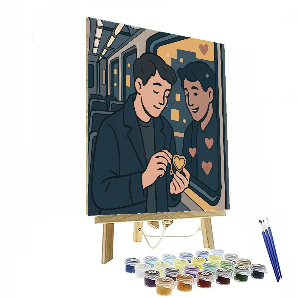 Midnight Train Valentines Day Window Reflection paint by number