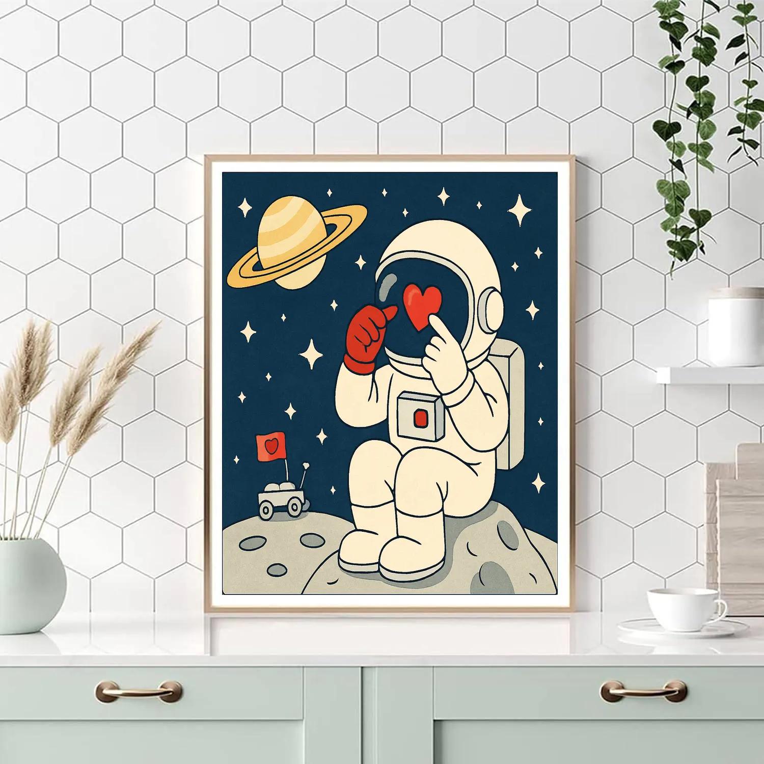 Valentines Day Space Helmet Heart Sticker paint by number
