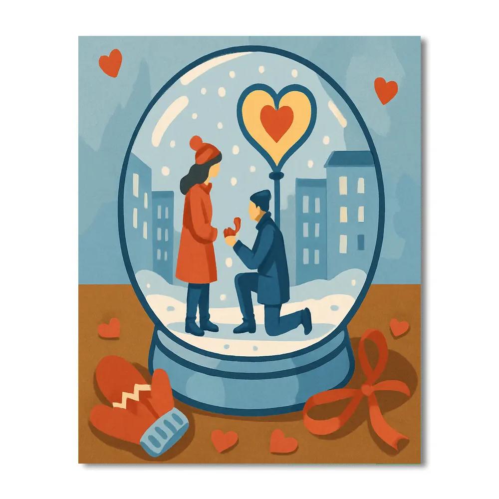 Valentines Day Snowglobe City Proposal Painting by numbers kit