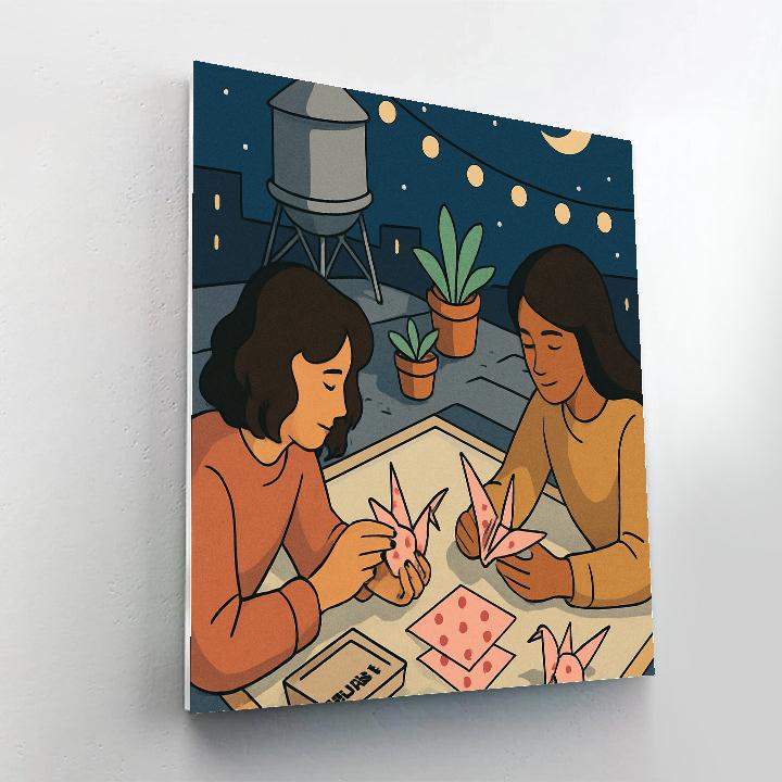 Valentines Day Moonlit Rooftop Origami Paint by numbers art