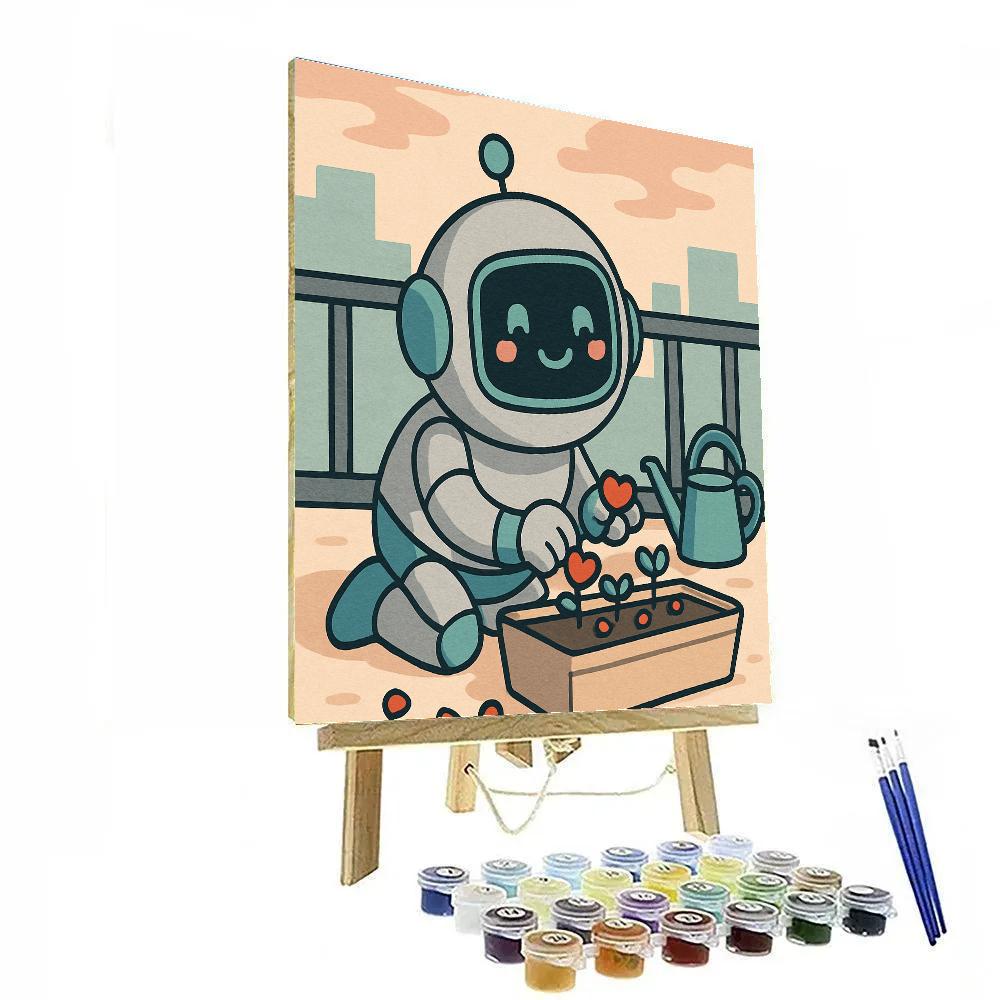 Valentines Day Robot Planting Heart Seeds Number painting