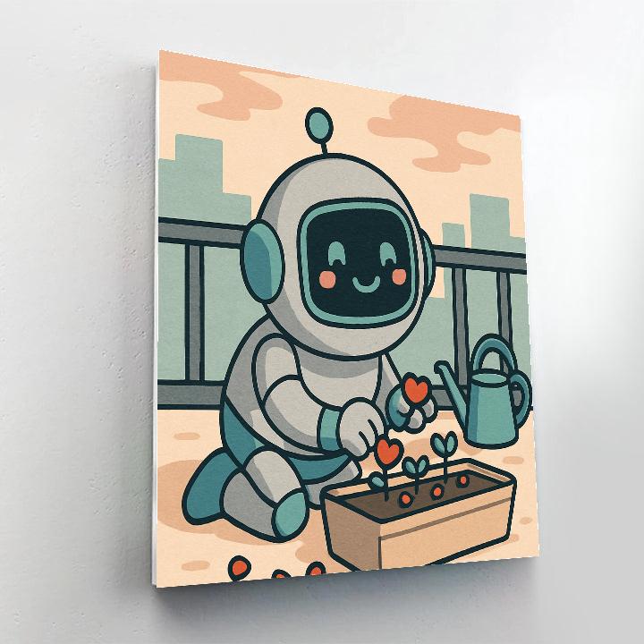 Valentines Day Robot Planting Heart Seeds Number painting