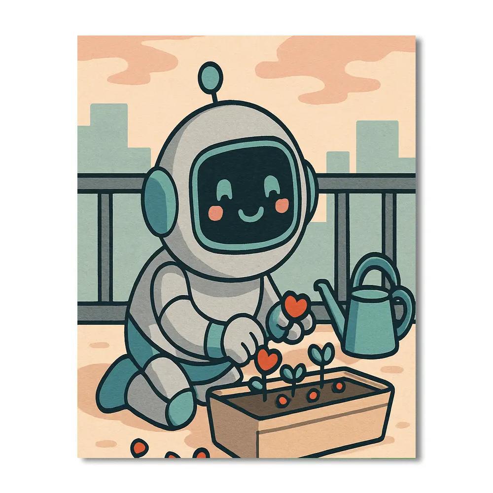Valentines Day Robot Planting Heart Seeds Number painting