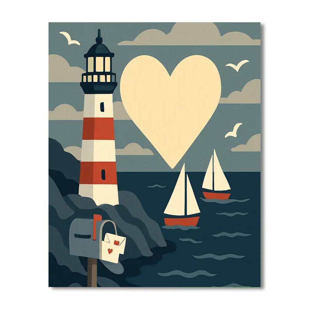 Valentines Day Lighthouse Heart Beam Paint by numbers art