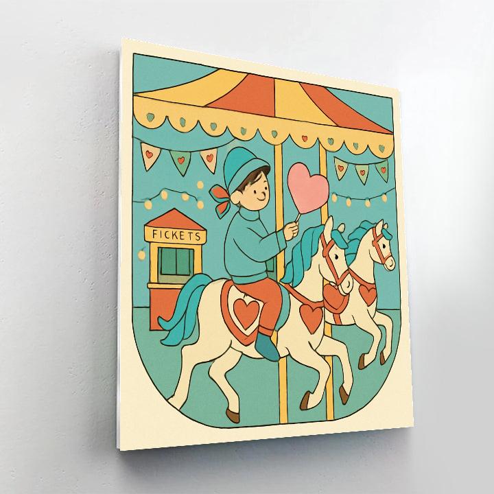 Valentines Day Carousel Of Heart Horses Numbered painting kits