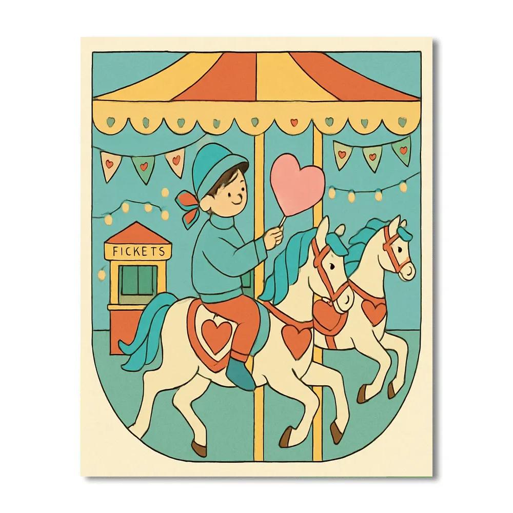 Valentines Day Carousel Of Heart Horses Numbered painting kits