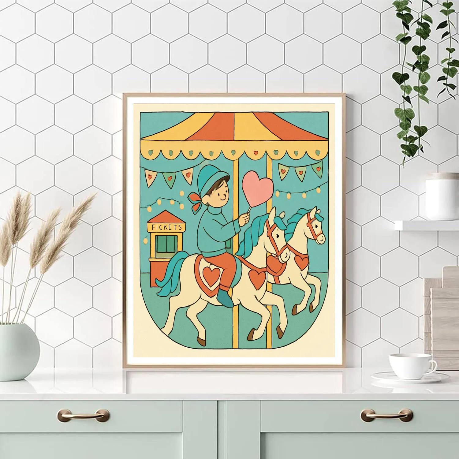 Valentines Day Carousel Of Heart Horses Numbered painting kits