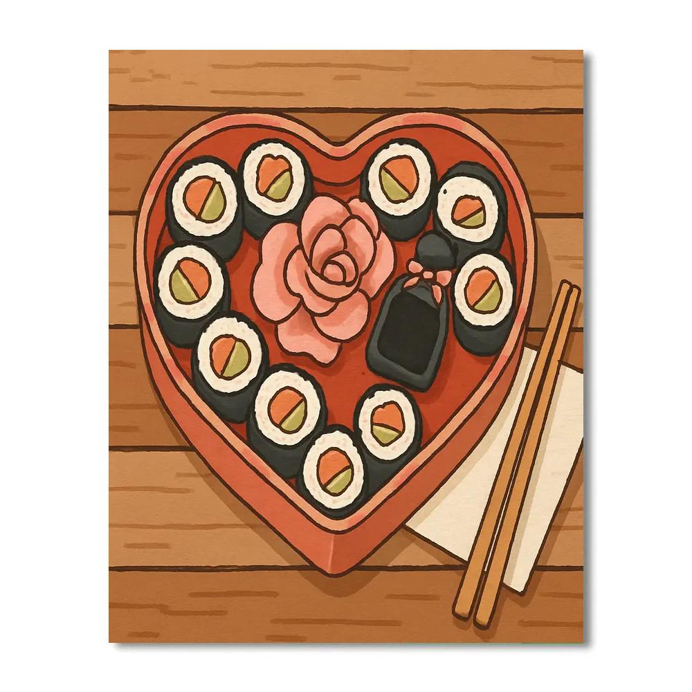 Valentines Day Sushi Heart Bento Paint by numbers art