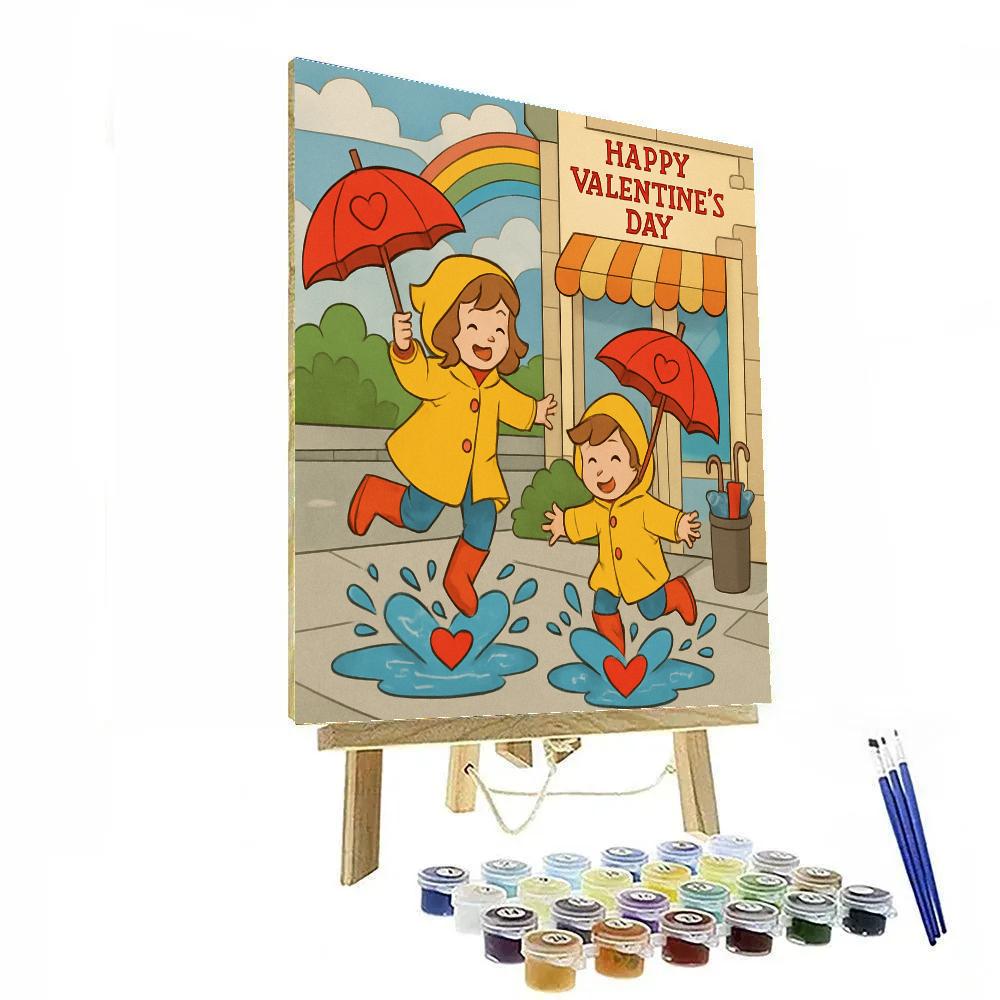 Valentines Day Raincoat Puddle Hearts paint by color