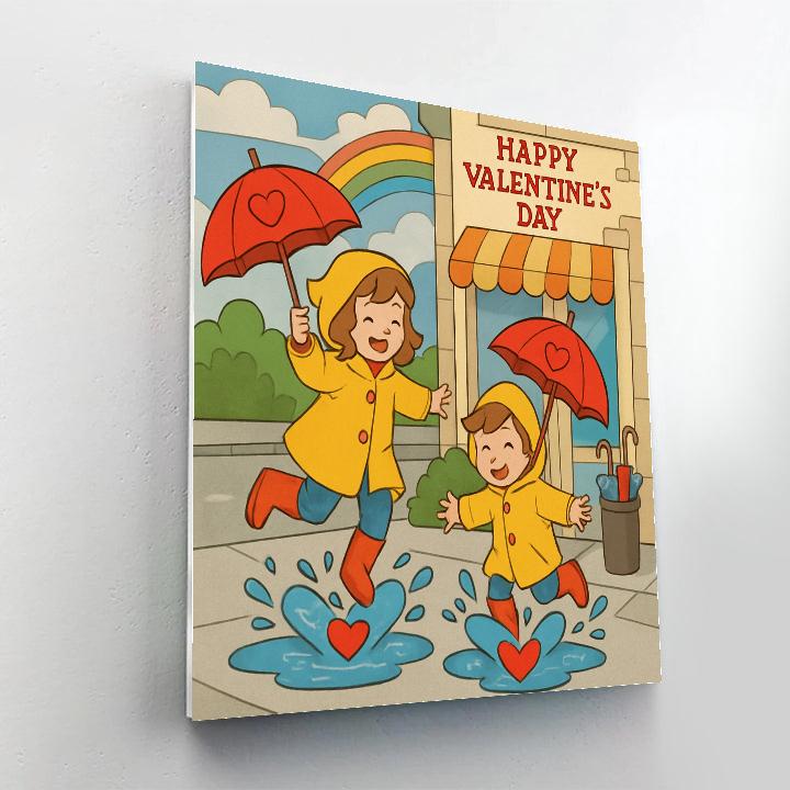 Valentines Day Raincoat Puddle Hearts paint by color
