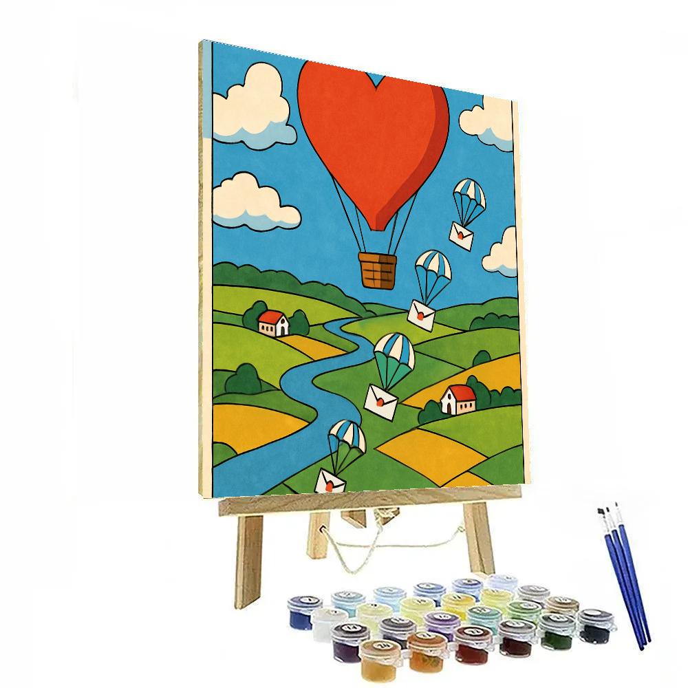 Valentines Day Hot Air Balloon Mail Drop painting number kit