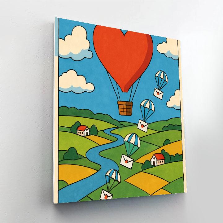 Valentines Day Hot Air Balloon Mail Drop painting number kit