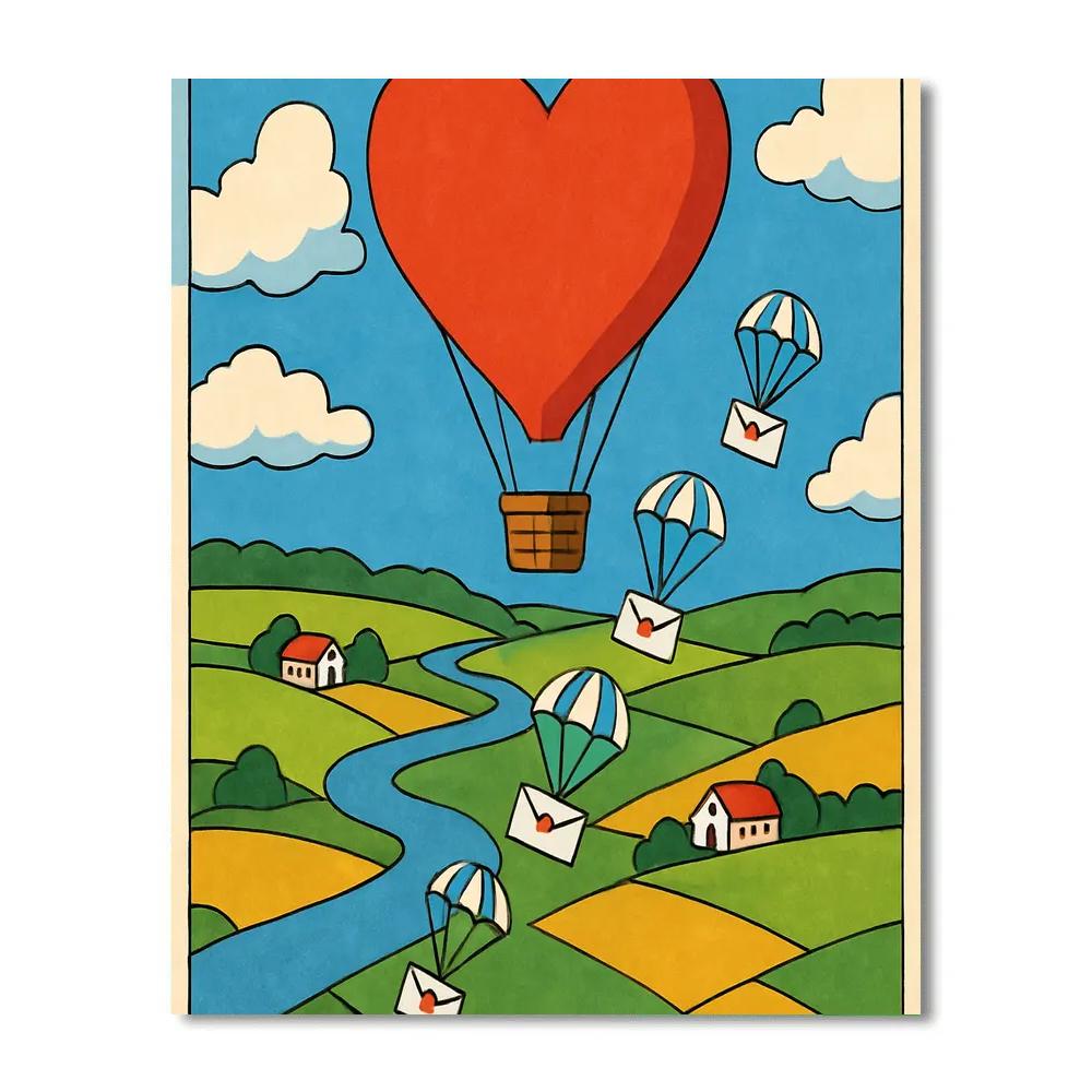 Valentines Day Hot Air Balloon Mail Drop painting number kit
