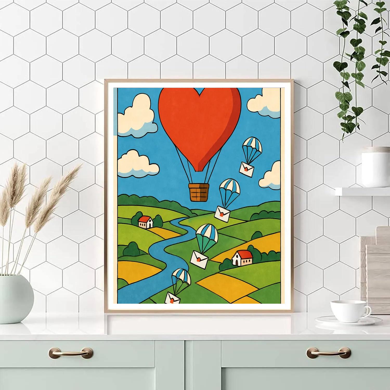 Valentines Day Hot Air Balloon Mail Drop painting number kit