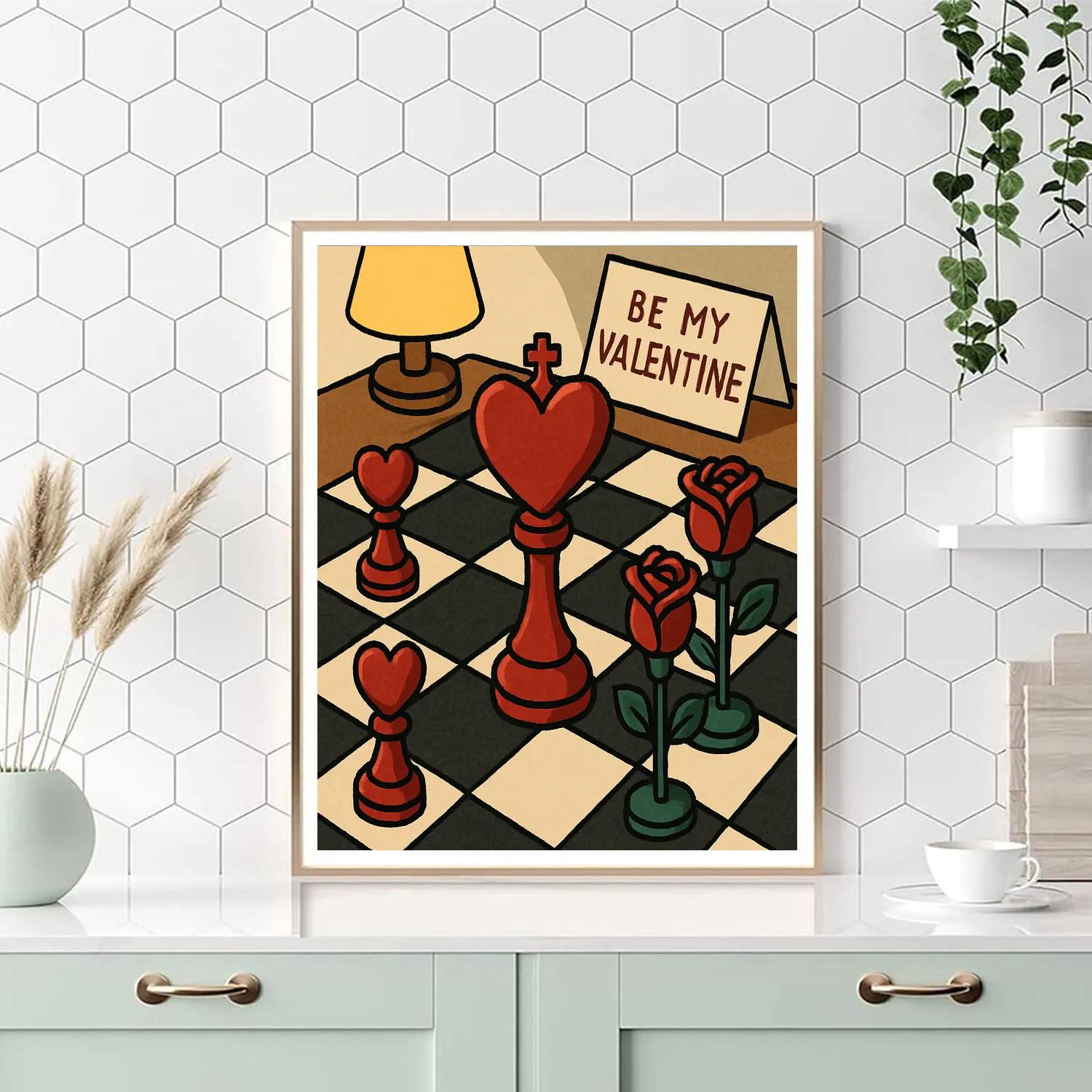 Valentines Day Chessboard Heart Checkmate Number painting