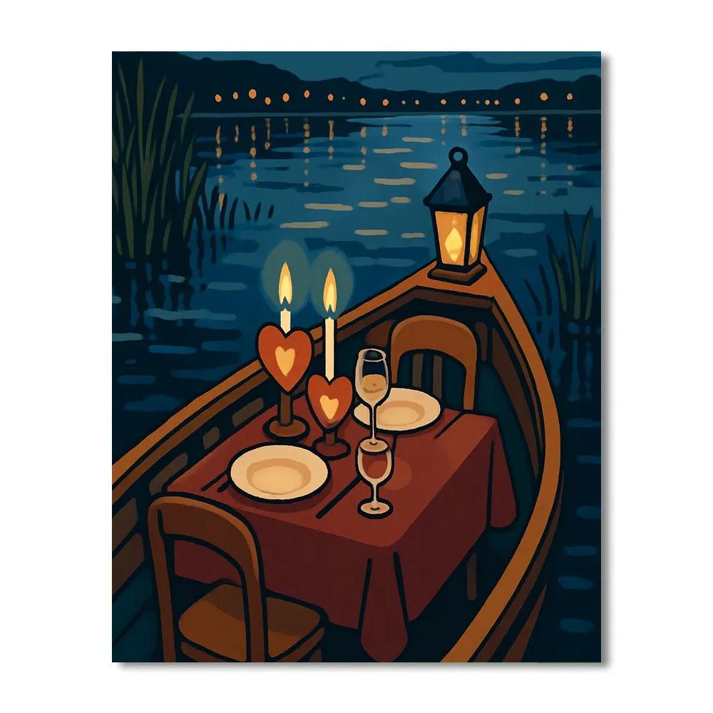 Valentines Day Riverboat Candle Dinner DIY paint by numbers