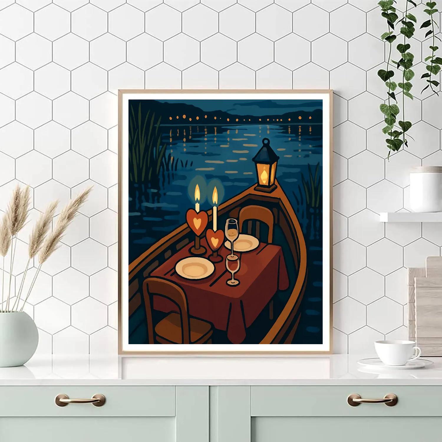 Valentines Day Riverboat Candle Dinner DIY paint by numbers