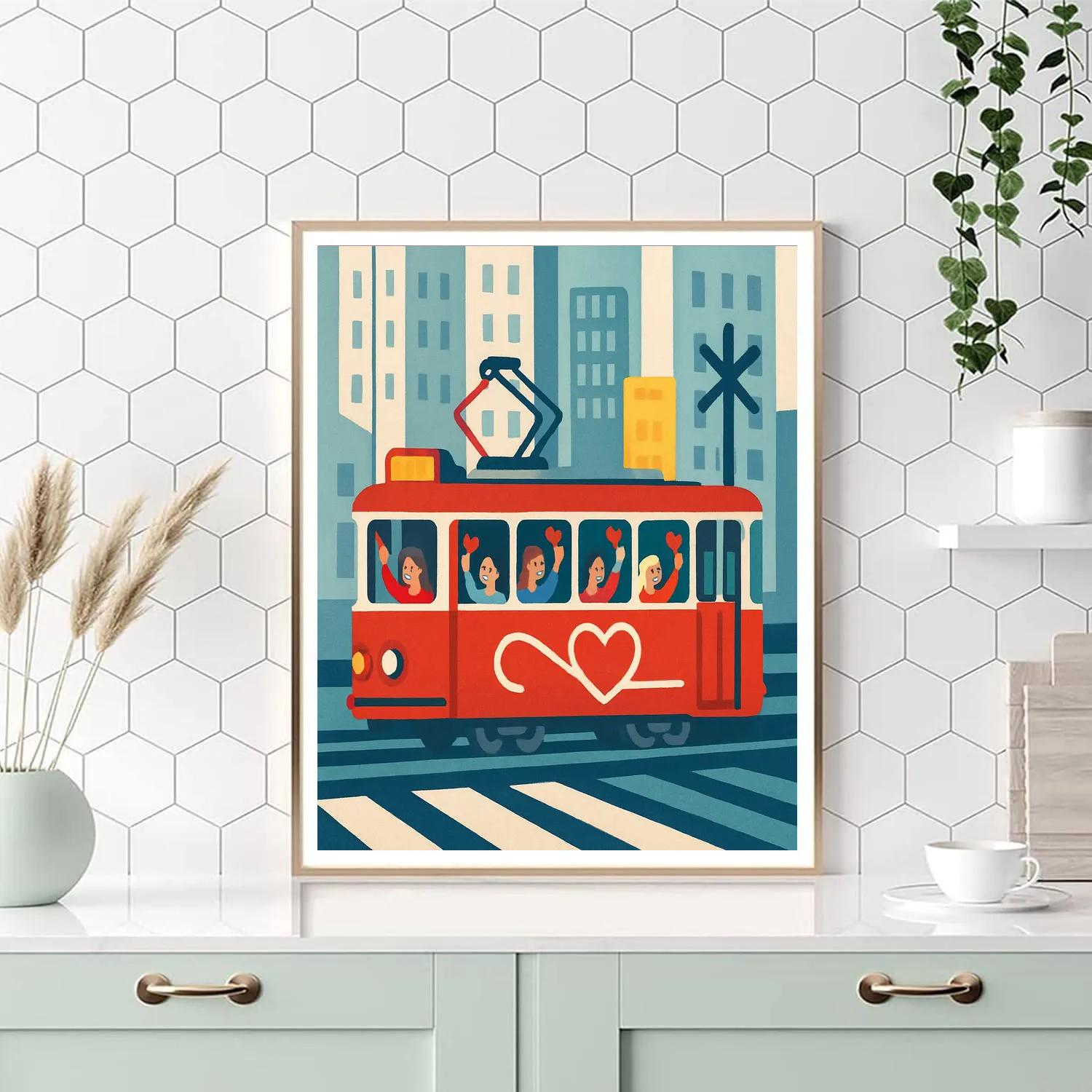 Valentines Day City Tram Heart Route Number painting