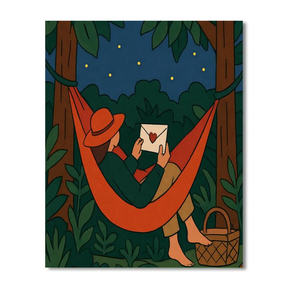 Valentines Day Forest Hammock Letter Reading Number painting