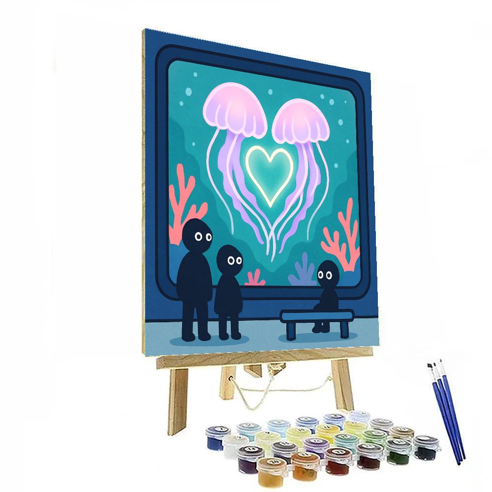 Valentines Day Aquarium Heart Jellyfish DIY paint by numbers