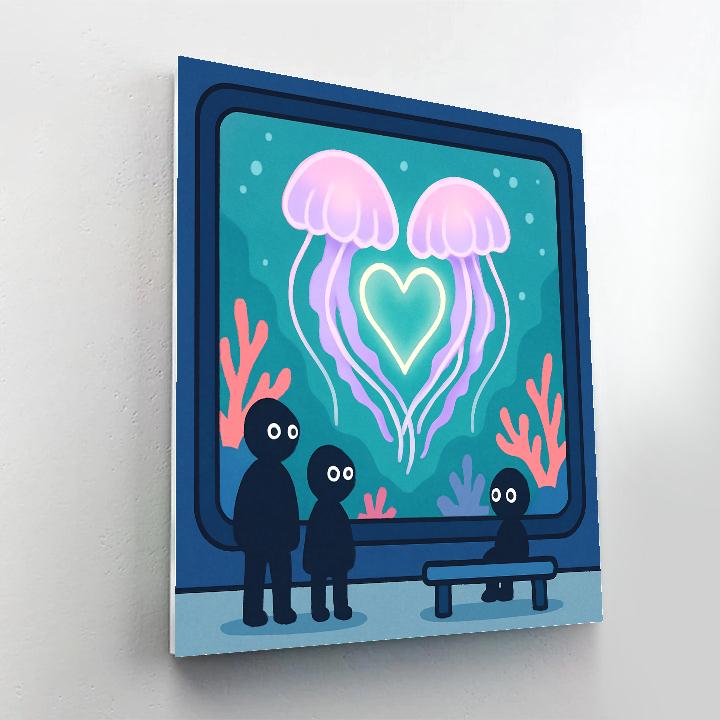 Valentines Day Aquarium Heart Jellyfish DIY paint by numbers