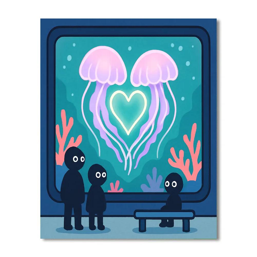 Valentines Day Aquarium Heart Jellyfish DIY paint by numbers
