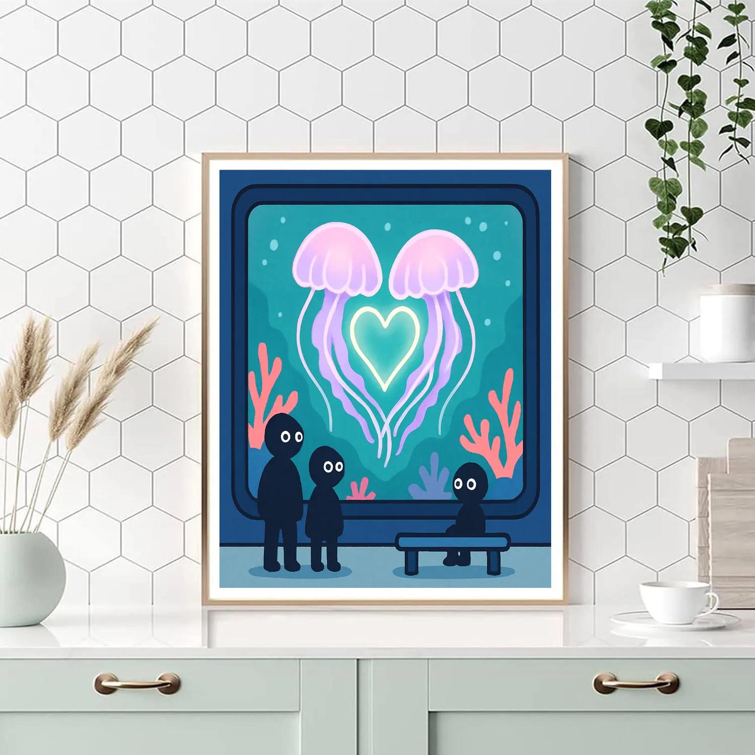 Valentines Day Aquarium Heart Jellyfish DIY paint by numbers