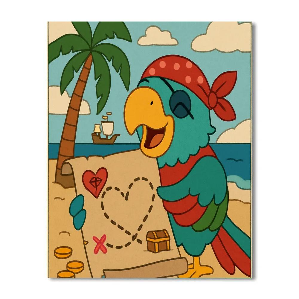 Valentines Day Pirate Treasure Heart Map Paint by numbers art