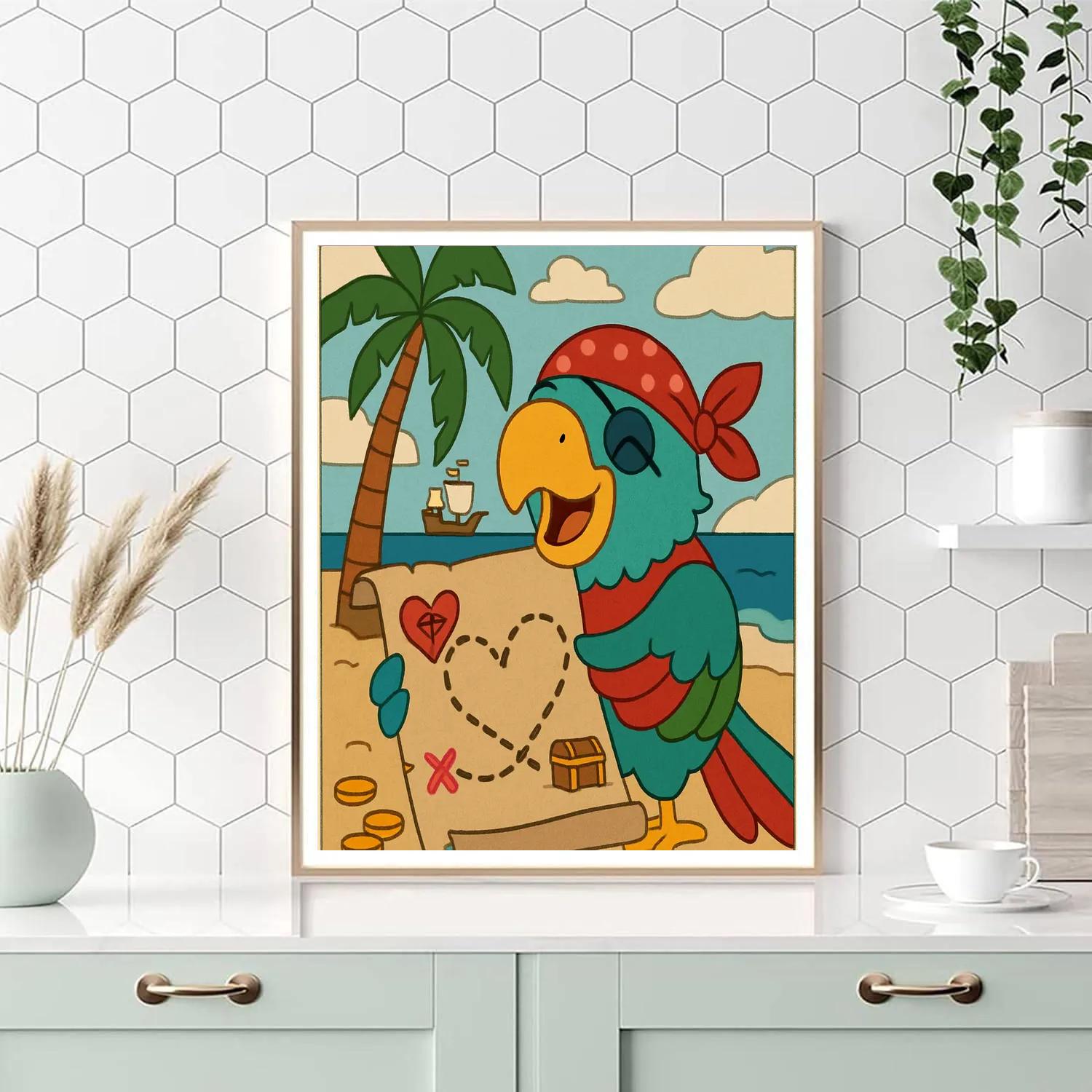 Valentines Day Pirate Treasure Heart Map Paint by numbers art