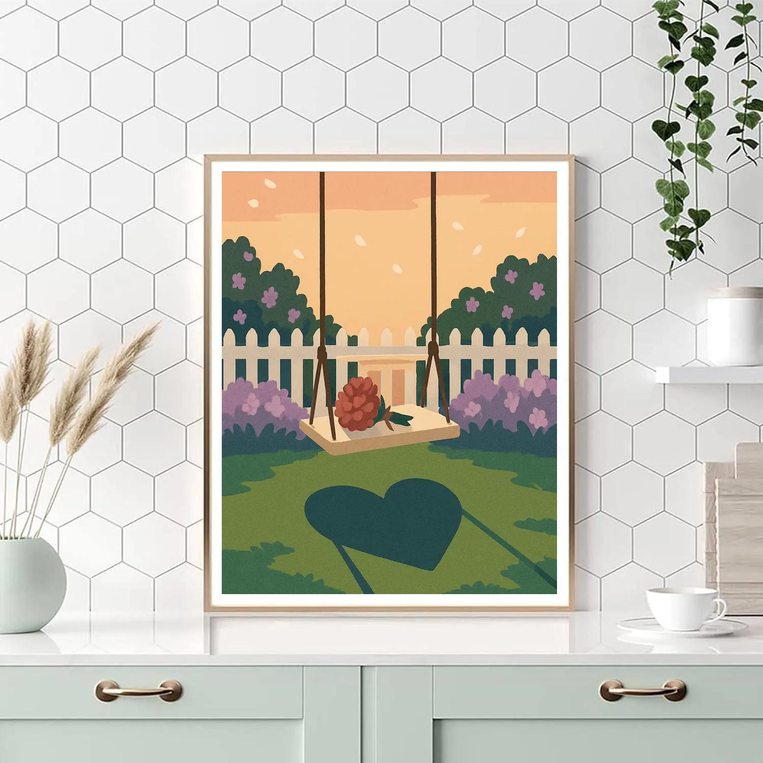 Valentines Day Garden Swing Heart Shadow painting number kit