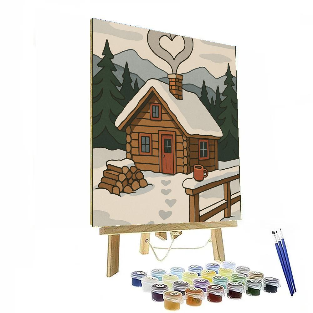 Valentines Day Mountain Cabin Heart Smoke Number painting